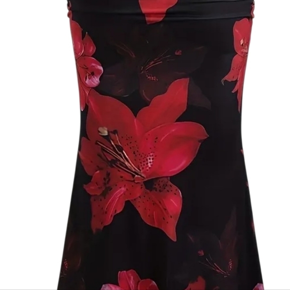 Red/Black Floral Print Bodycon Skirt Plus Size - Picture 3 of 4
